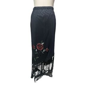 Cache Vintage Y2K Asymmetric Skirt Beaded Flower Mesh Fringe Trim SZ 10